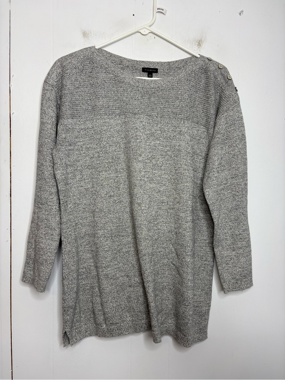 Talbots Sweater Womens Large Knit Capsule Light Gray Button Shoulder Neutral